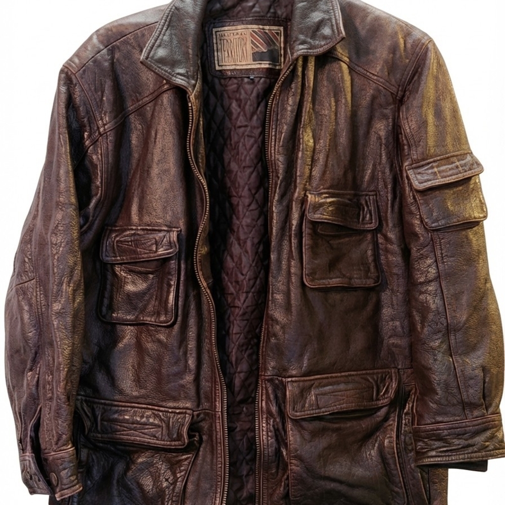 Men's Distressed Brown Leather Bomber Jacket